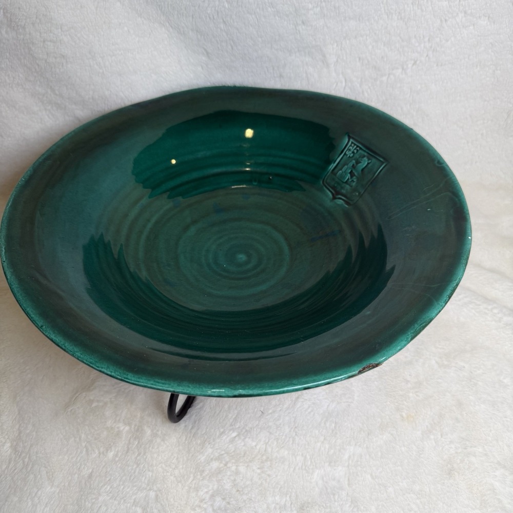 Antique Vietri HandPainted Ceramic Serving Bowl & Stand - Italy 13" X 3.5" RARE